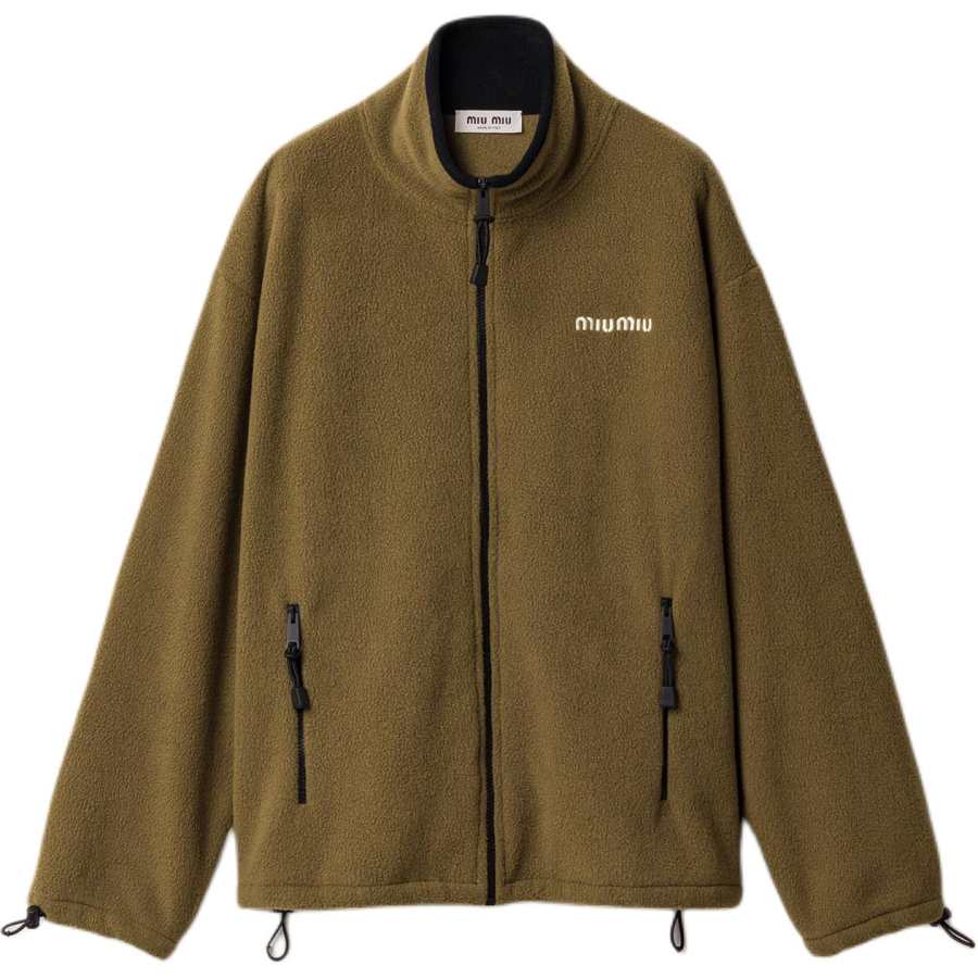 MIU MIU Velvet Jackets Women's Forest Green Stand Collar Thickened Other