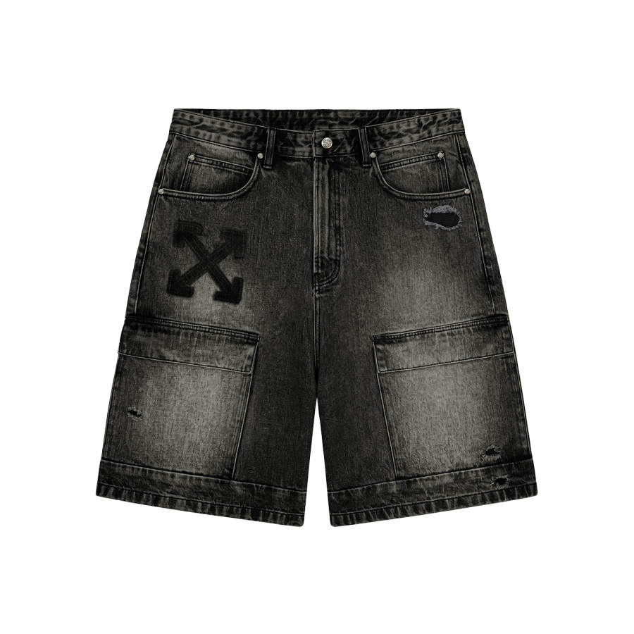 OFF-WHITE OFF WHITE Denim Shorts Men's Gray Moderate Straight Fit Pants