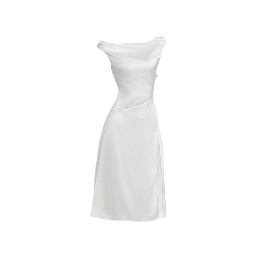 TUSHIFEI Sleeveless Dresses Women's Boat Neck Moderate Midi Skirt A Line Skirt