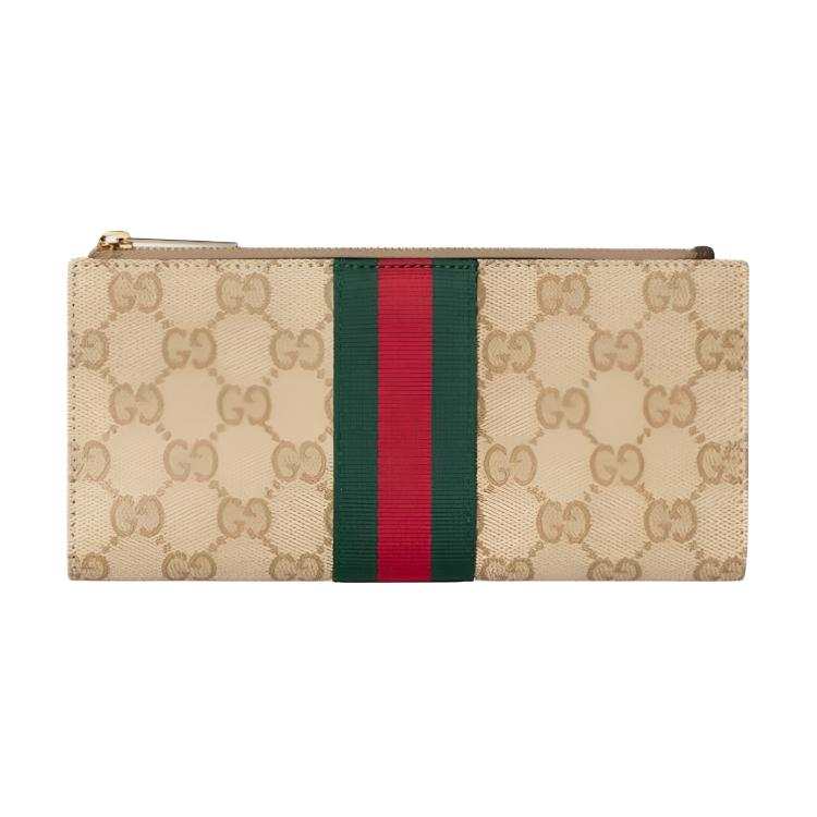 GUCCI Web Coated Canvas Wallet Women's Sand