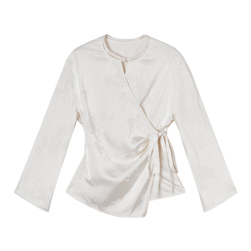 XIANGYING Shirts Women's Ecru Crew Neck Thin