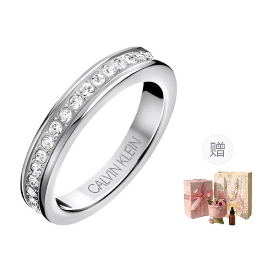 CALVIN KLEIN 316 Stainless Steel, Faux Crystal Instagram Style, Niche, Trendy, Fashion, Versatile Ring Unisex Silver