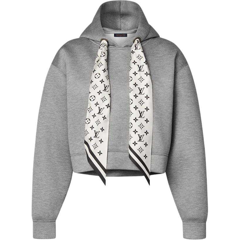 LOUIS VUITTON Monogram Sweatshirts Women's Gray Hooded Non Detachable Moderate Straight Fit