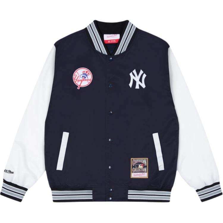 Mitchell Ness Jackets Unisex New York Yankees Navy Blue V Neck Moderate