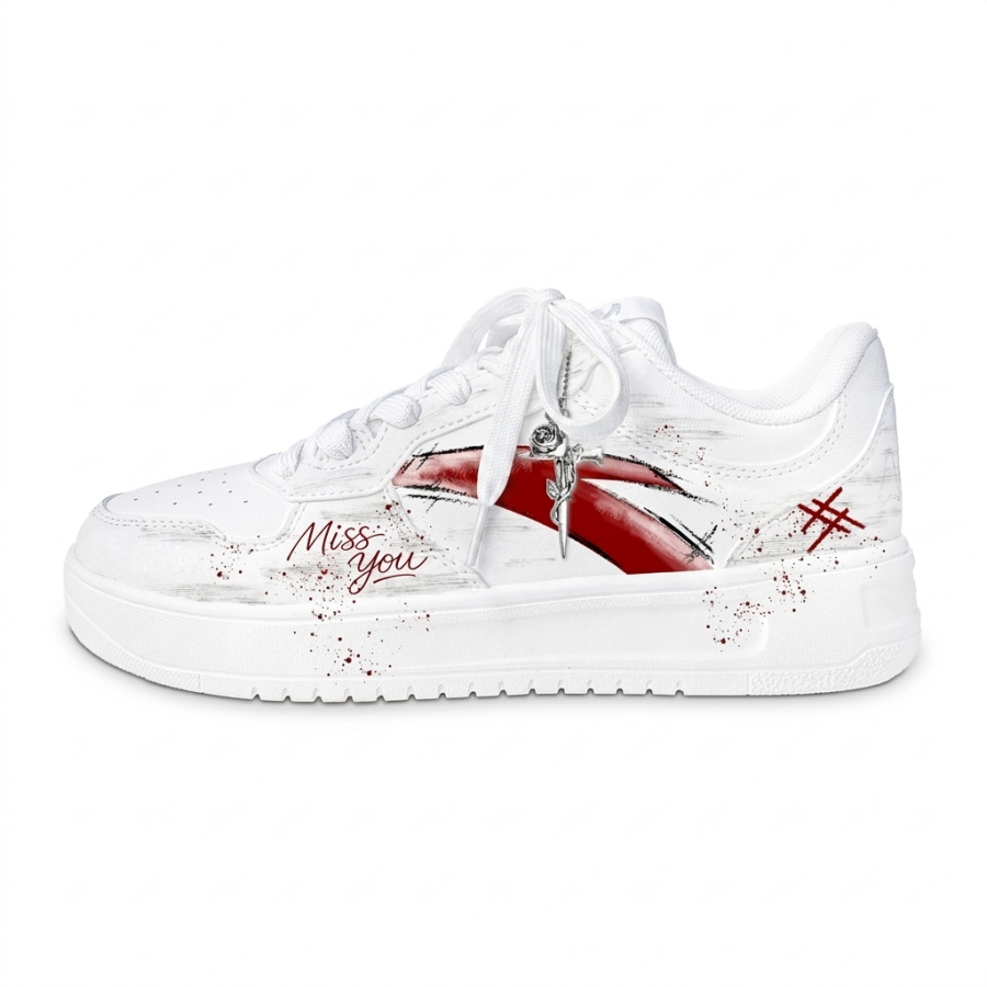 ANTA Easy Skateboard Shoes Men's Low Top White Red Graffiti Color Block