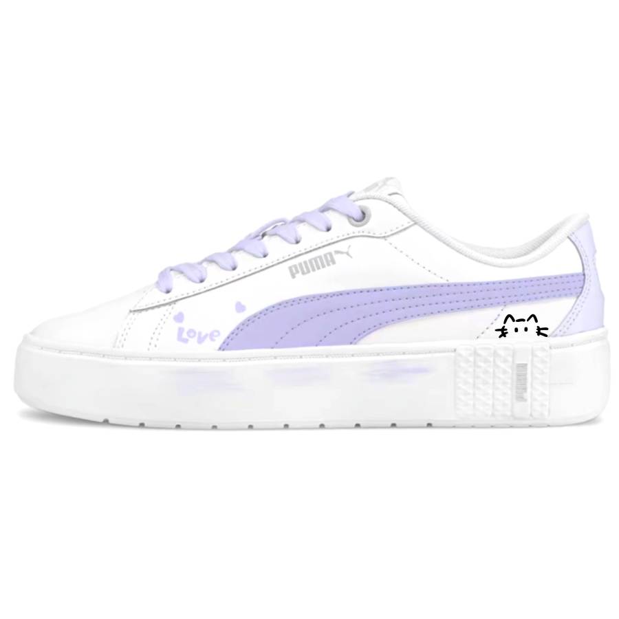 PUMA Smash Platform Skateboard Shoes Women's Low Top White, Purple