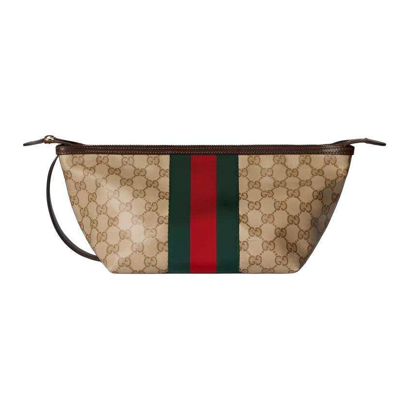 GUCCI Coated Canvas With Leather Toiletry Bag Small Women's Brown