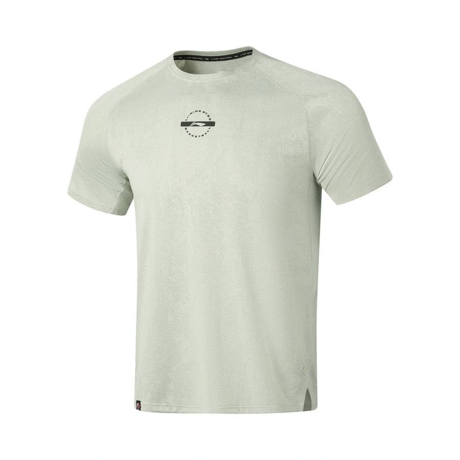 Li-Ning Li Ning Basketball Collection T Shirts Men's Silver Fox Gray/White Sage Green Mixed Color Crew Neck Moderate