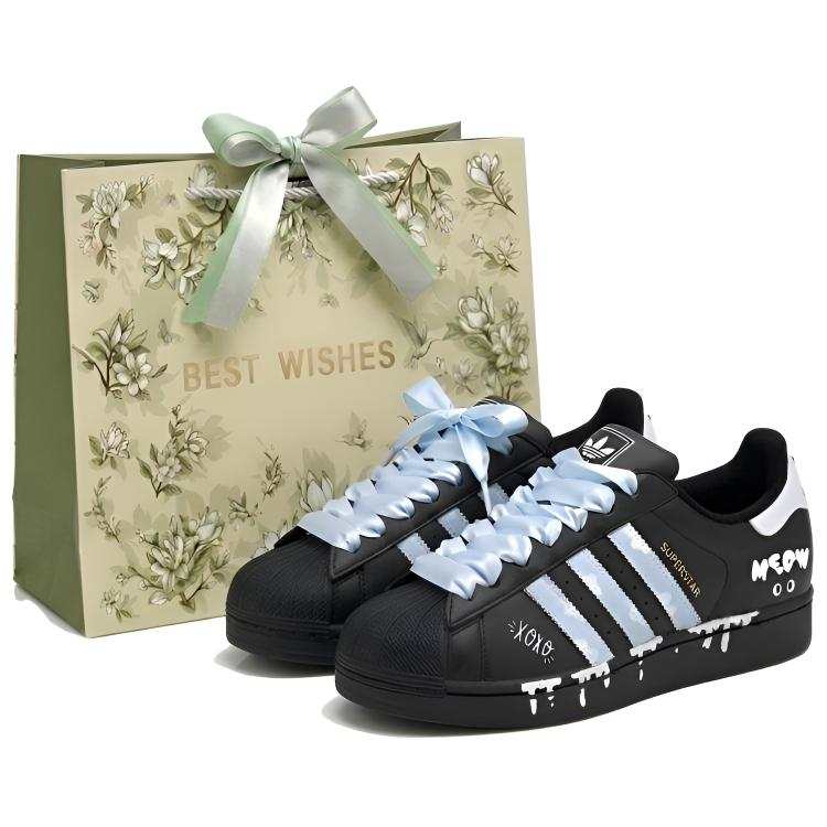 Adidas Originals Superstar 2 Skateboard Shoes Women's Low Top Black Blue