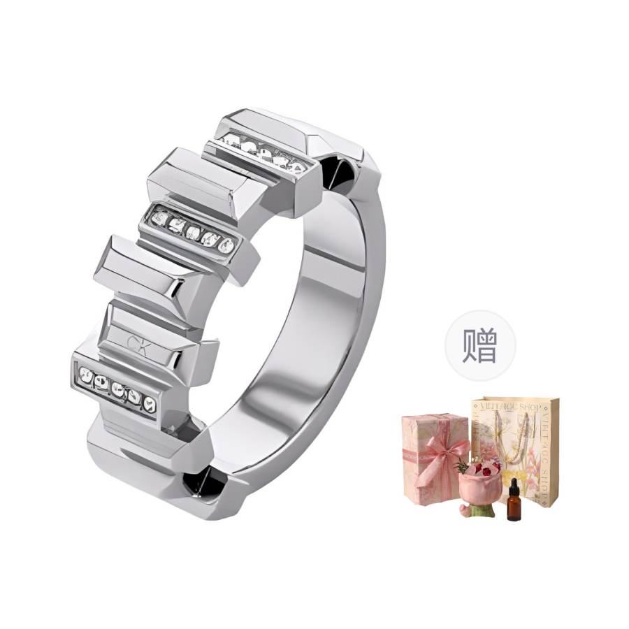 CALVIN KLEIN Steel, Artificial Crystal Niche, Trendy, Individual, Versatile, Ring Women's Steel