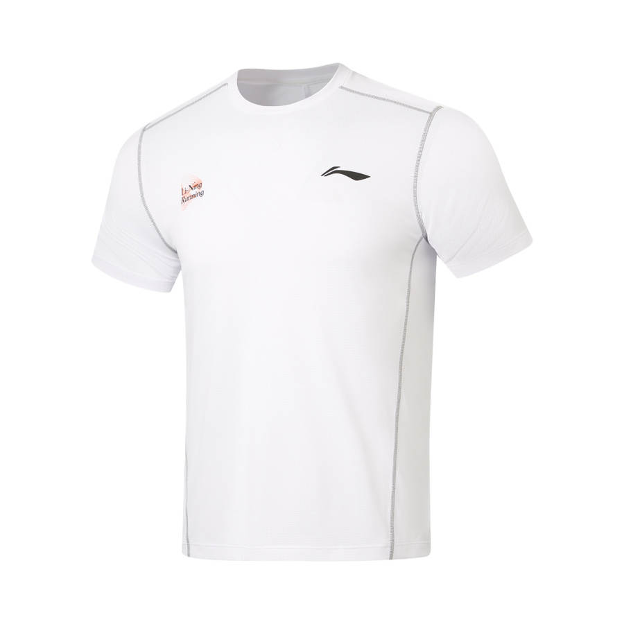 Li-Ning Li Ning Running Collection T Shirts Men's White Crew Neck Moderate Straight Fit
