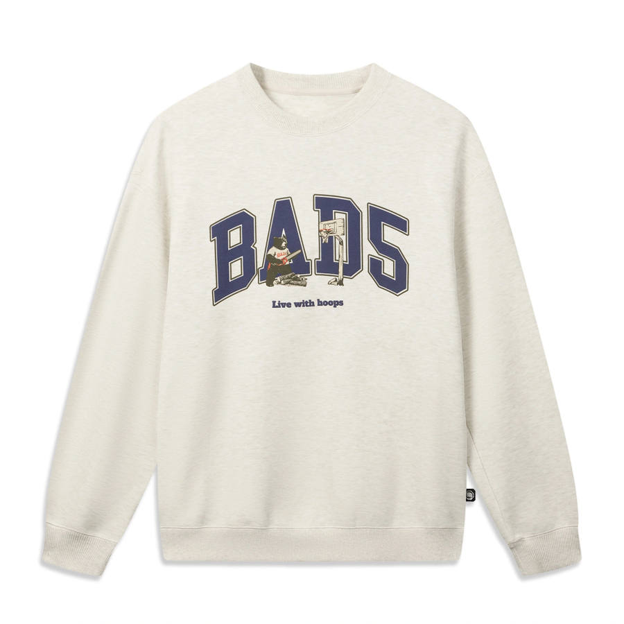 Li-Ning Li Ning Sweatshirts Men's Heather Gray Light Khaki Crew Neck Moderate