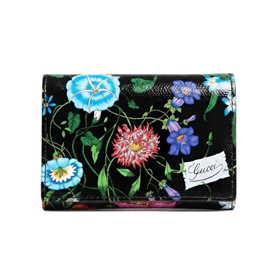 GUCCI Flora Coated Canvas Card Holder Small Women's Black & Multicolor