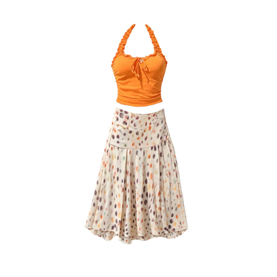 TUSHIFEI Two Piece Skirt Sets Women's Halter Moderate Midi Dress