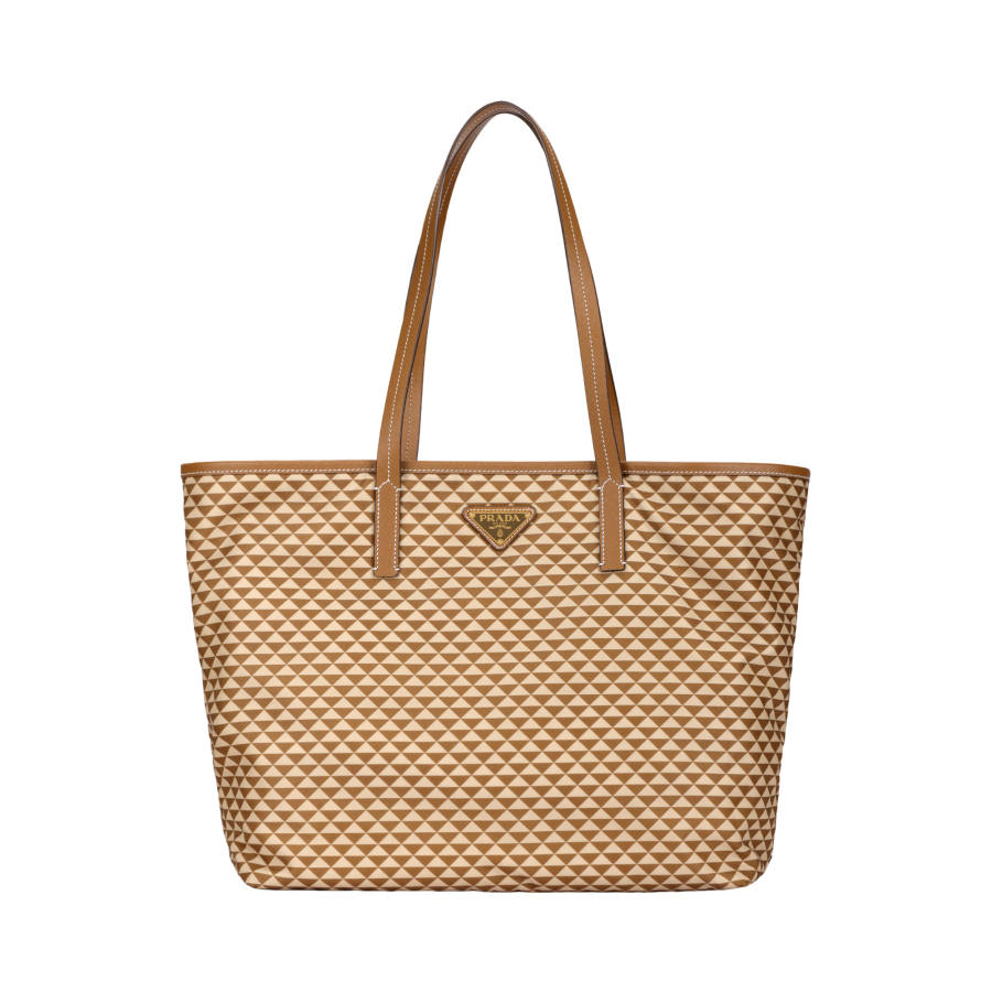 PRADA Recycled Nylon Tote Bag, Shopping Bag, Shoulder Bag Women's Caramel