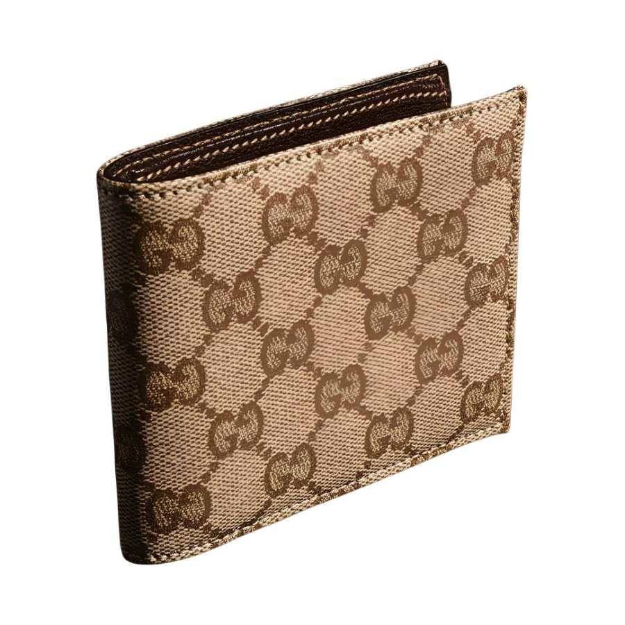 GUCCI Coated Canvas Wallet Men's Sand & Dark Brown