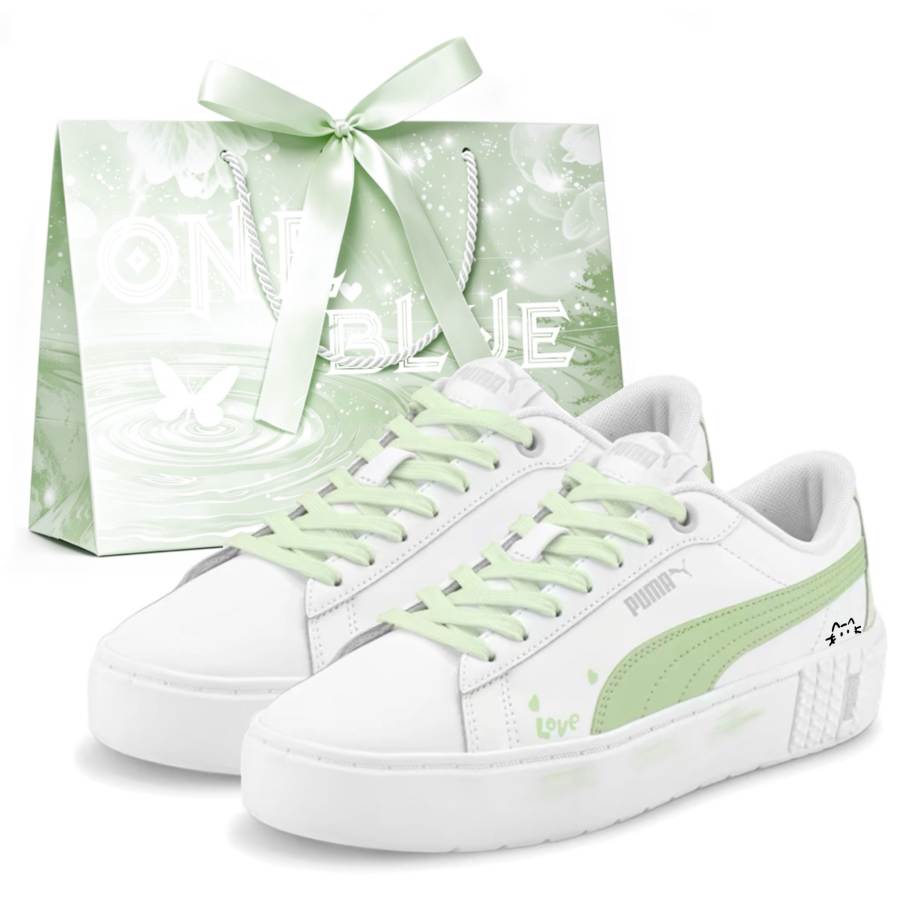 PUMA Smash Platform Skateboard Shoes Women's Low Top White, Green