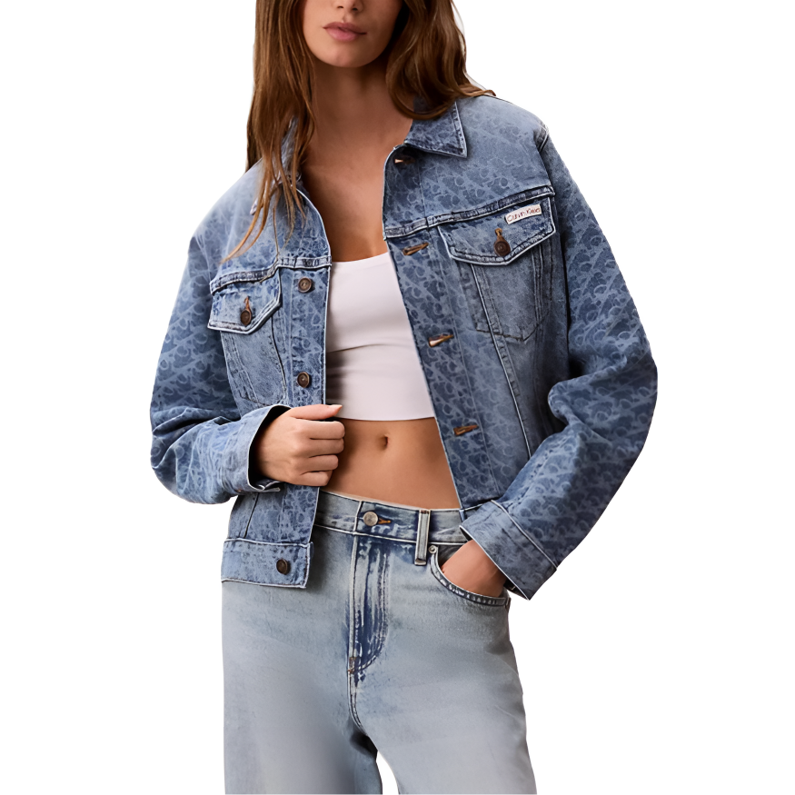 Calvin Klein Denim Jackets Women's Blue Lapel Moderate