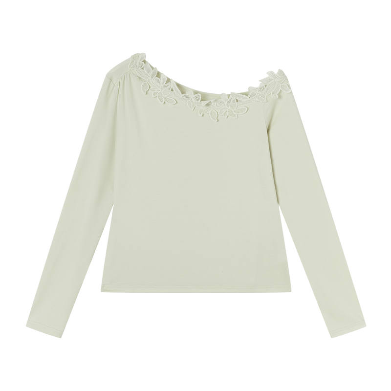 XIANGYING T Shirts Women's Light Green Boat Neck Thin