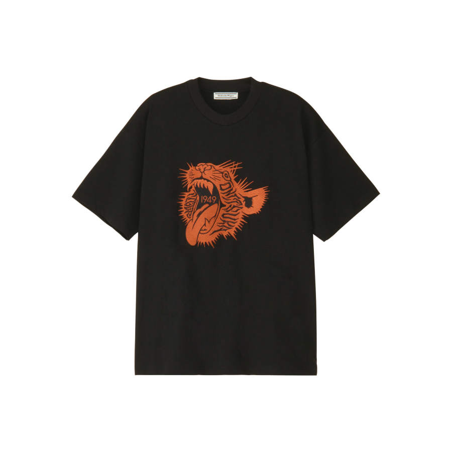 Onitsuka Tiger T Shirts Men's Black/Orange Crew Neck Moderate