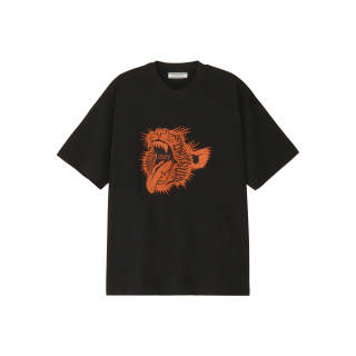 Onitsuka Tiger T Shirts Men's Black/Orange Crew Neck Moderate