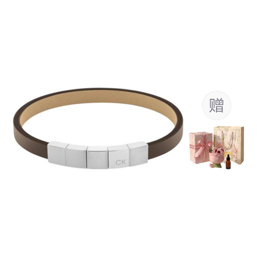 CALVIN KLEIN Steel & Leather Niche Trendy, Minimalist Style, Versatile, Bangle Men's Silver