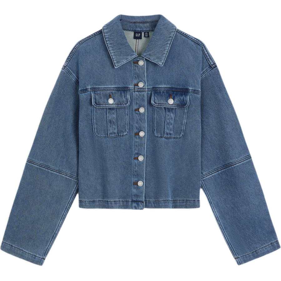 GAP Denim Jackets Women's Indigo Washed Lapel Moderate