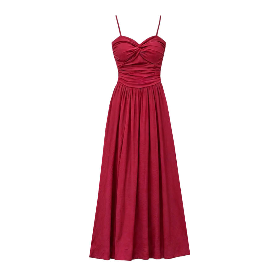 TUSHIFEI Slip Dresses Women's Red Moderate Long Skirt A Line Skirt