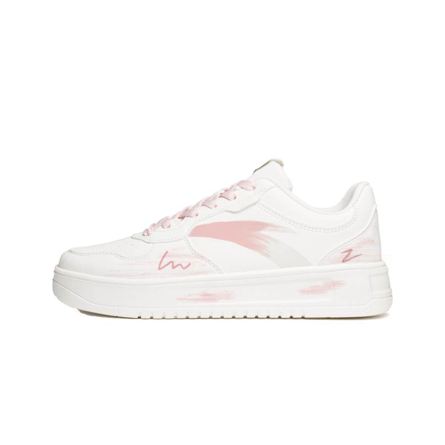 ANTA Easy Skateboard Shoes Women's Low Top White Pink Multicolor