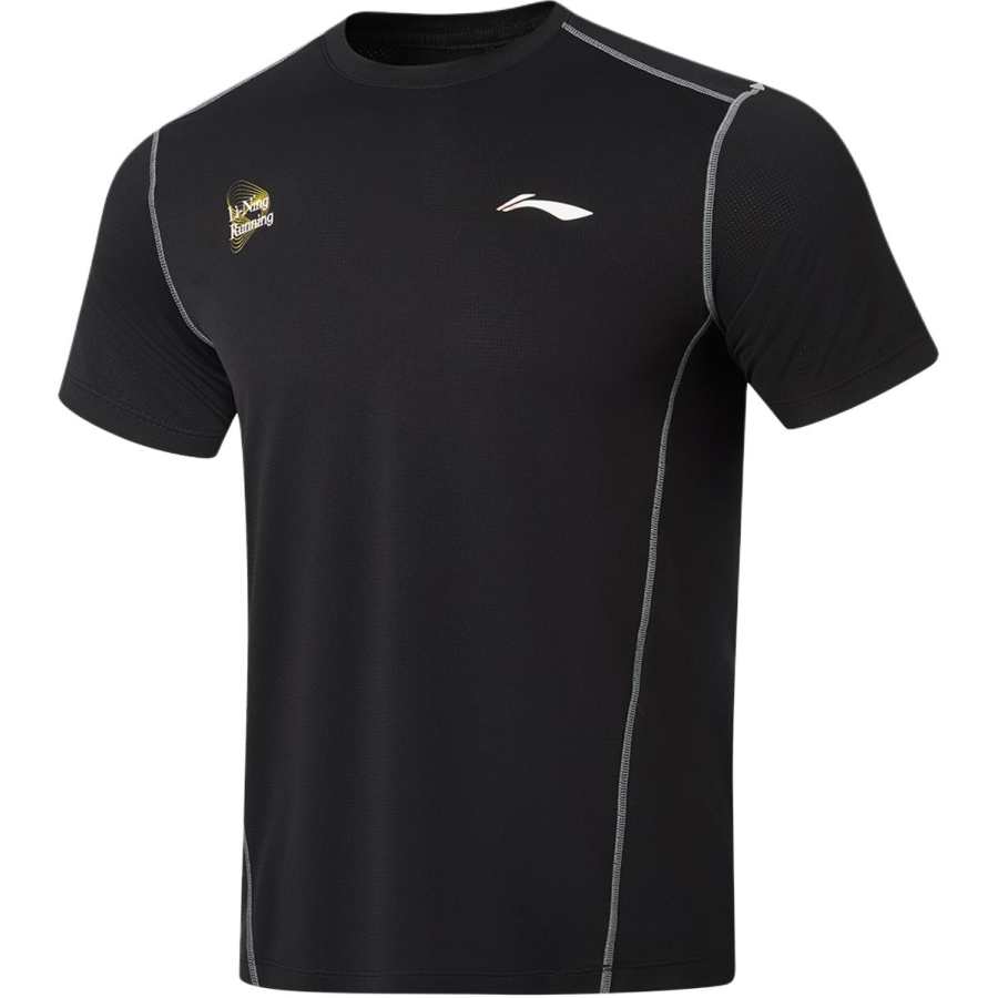 Li-Ning Li Ning Running Collection T Shirts Men's Black Crew Neck Moderate Straight Fit