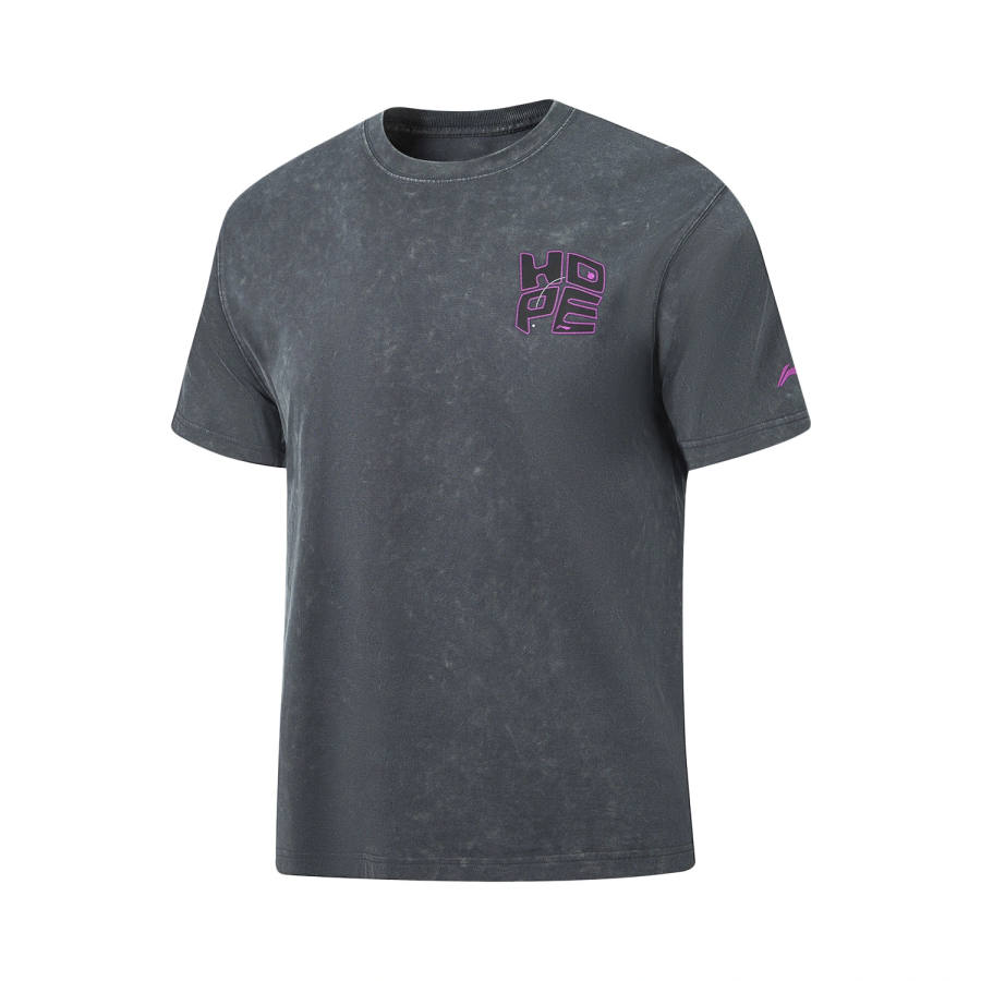 Li-Ning Li Ning Table Tennis Collection T Shirts Unisex Ebony Black Washed Crew Neck Moderate