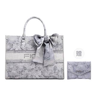 FION Exquisite Brocade Collection Fabric One Shoulder Handbag Large Women's Multicolor