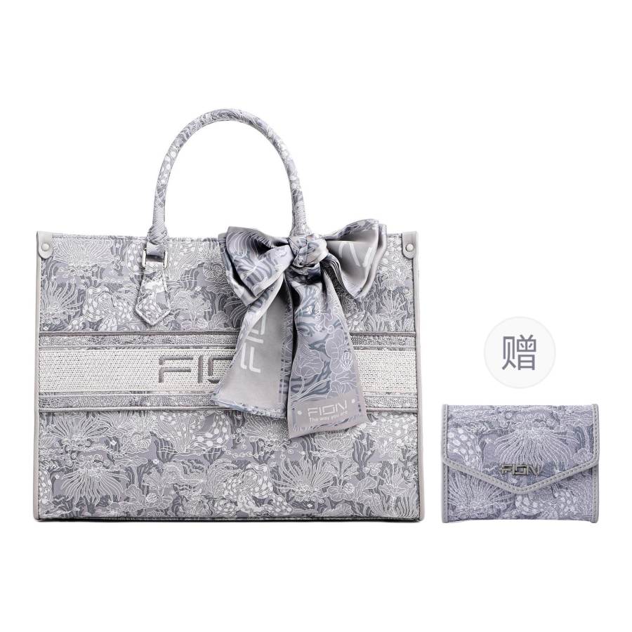 FION Exquisite Brocade Collection Fabric One Shoulder Handbag Large Women's Multicolor