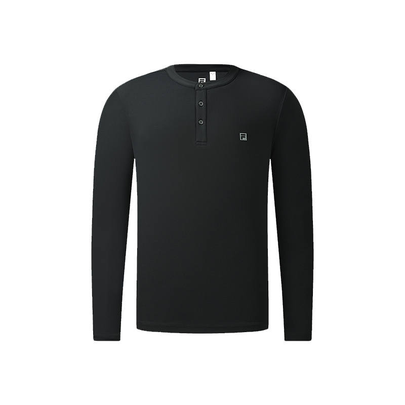 FILA T Shirts Men's Jet Black Henry Collar Moderate Straight Fit