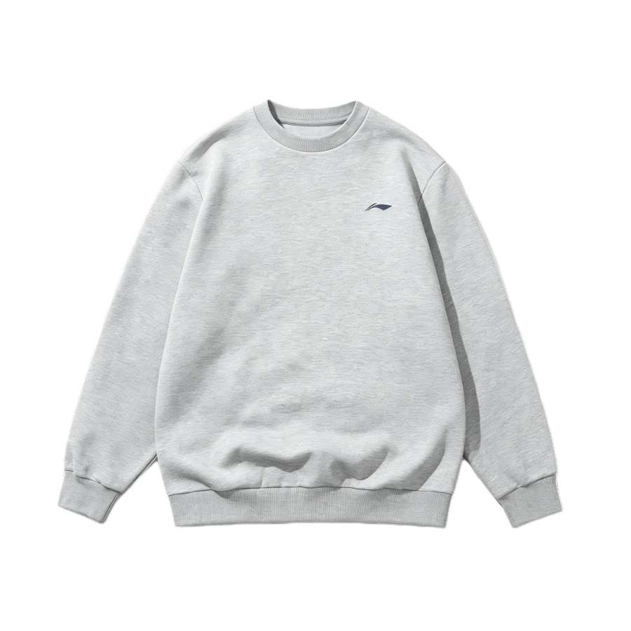 Li-Ning Li Ning Sweatshirts Men's Heather Gray Crew Neck Thickened Regular