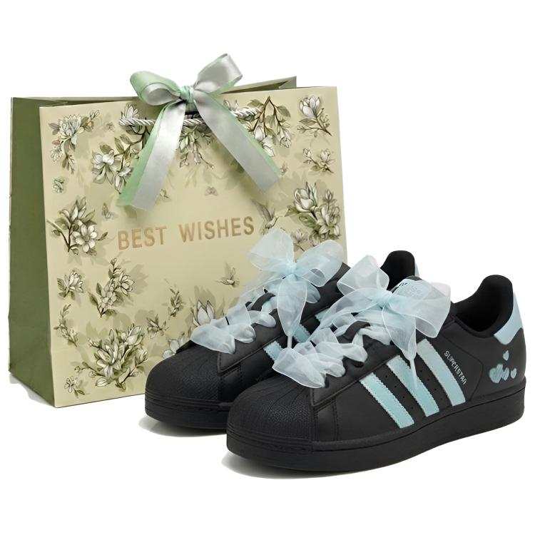 Adidas Originals Superstar 2 Skateboard Shoes Women's Low Top Black Blue