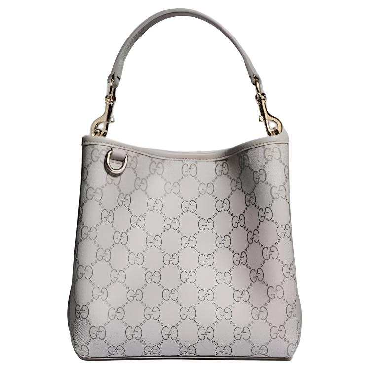 GUCCI GG Emblem Coated Fabric Bucket Bag Handbag Small Women's Gray