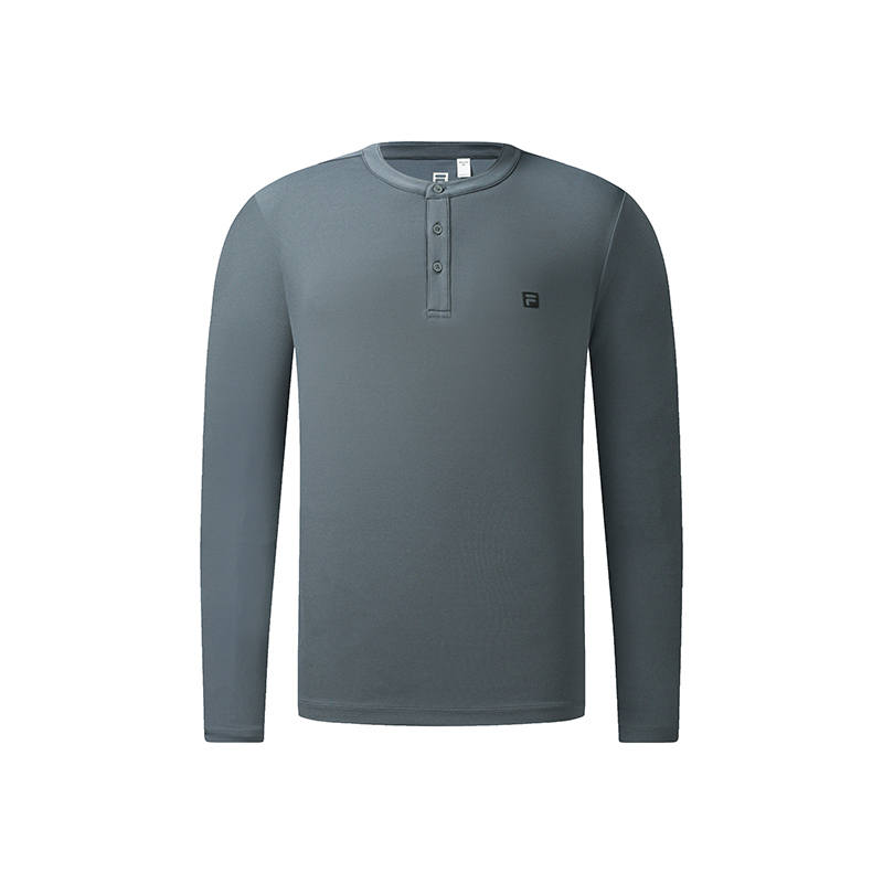 FILA T Shirts Men's Slate Gray Henry Collar Moderate Straight Fit