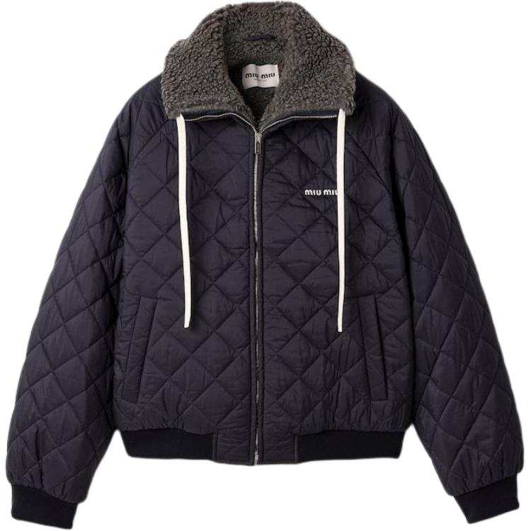 MIU MIU Puffer Jackets Women's Dark Blue Stand Collar Moderate