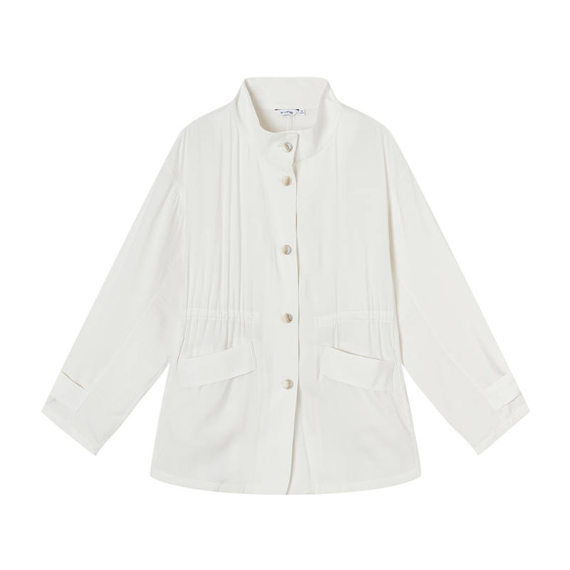XIANGYING Trench Coats Women's Ecru Stand Collar Thin