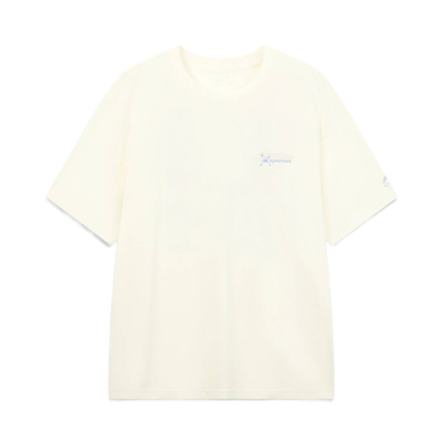 Li-Ning Li Ning Sports Trendy Collection T Shirts Unisex Ecru Crew Neck Moderate