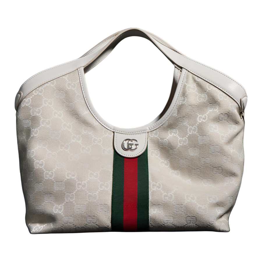 GUCCI GG Canvas With Leather Handbag Small Women's Ivory