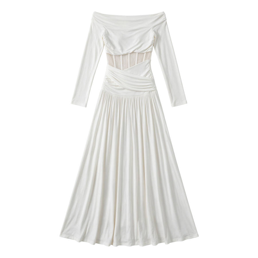 CPAURA Two Piece Skirt Sets Women's Boat Neck Moderate Long Skirt