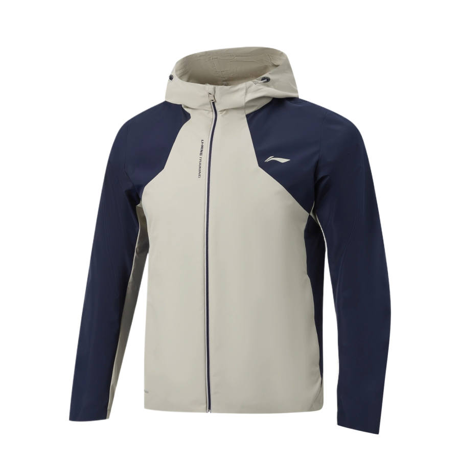 Li-Ning Li Ning Trench Coats Men's Dusty Gray/Lighthouse Blue Hooded Non Detachable Moderate