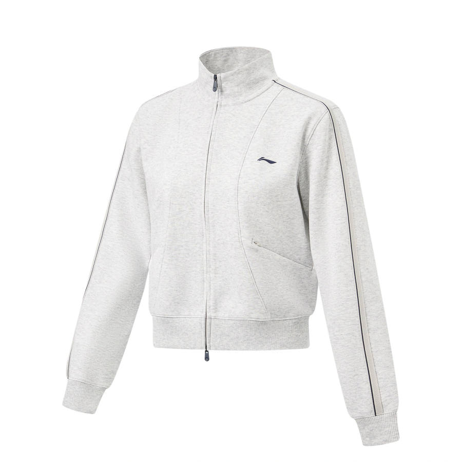 Li-Ning Li Ning Fitness Series Sweatshirts Women's Heather Gray Light Smoke Gray Stand Collar Moderate