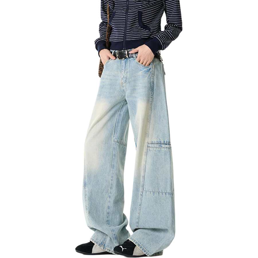 WARRIOR WARRIOR Jeans Unisex Light Blue DIY Badge Thin Wide Leg Pants