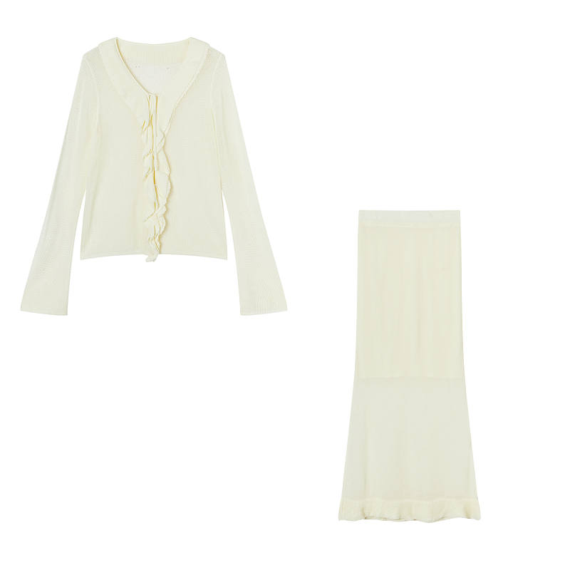 XIANGYING Casual Suits Women's Yellow Ruffle Collar Thin