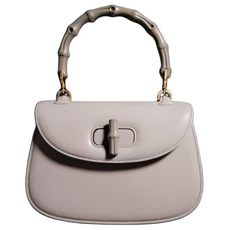 GUCCI Bamboo 1947 Grain Leather Handbag Small Women's Gray