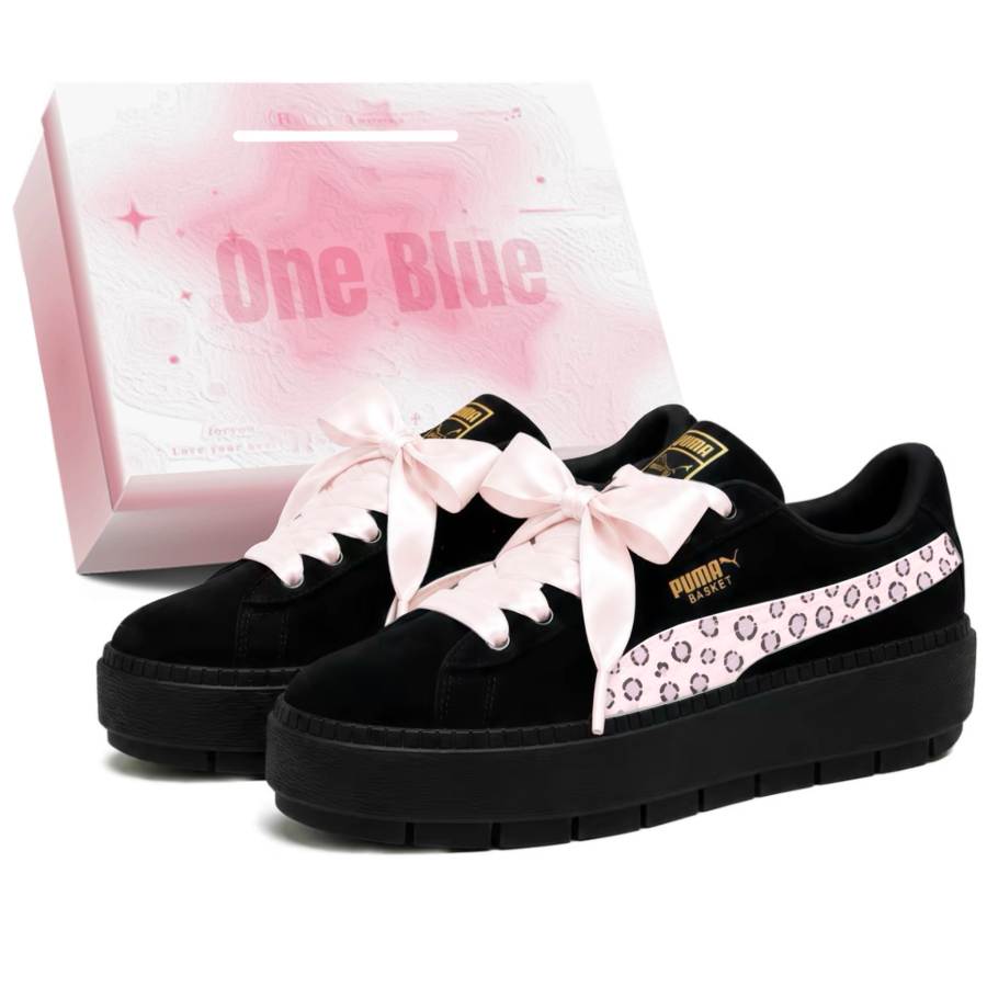 PUMA Platform Trace Skateboard Shoes Women's Low Top Black Pink