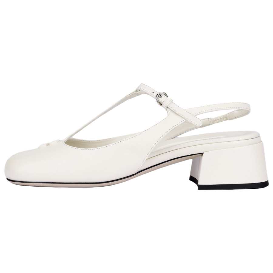 MIU MIU Leather Chunky Heel High Heels 3.5cm Women's Beige